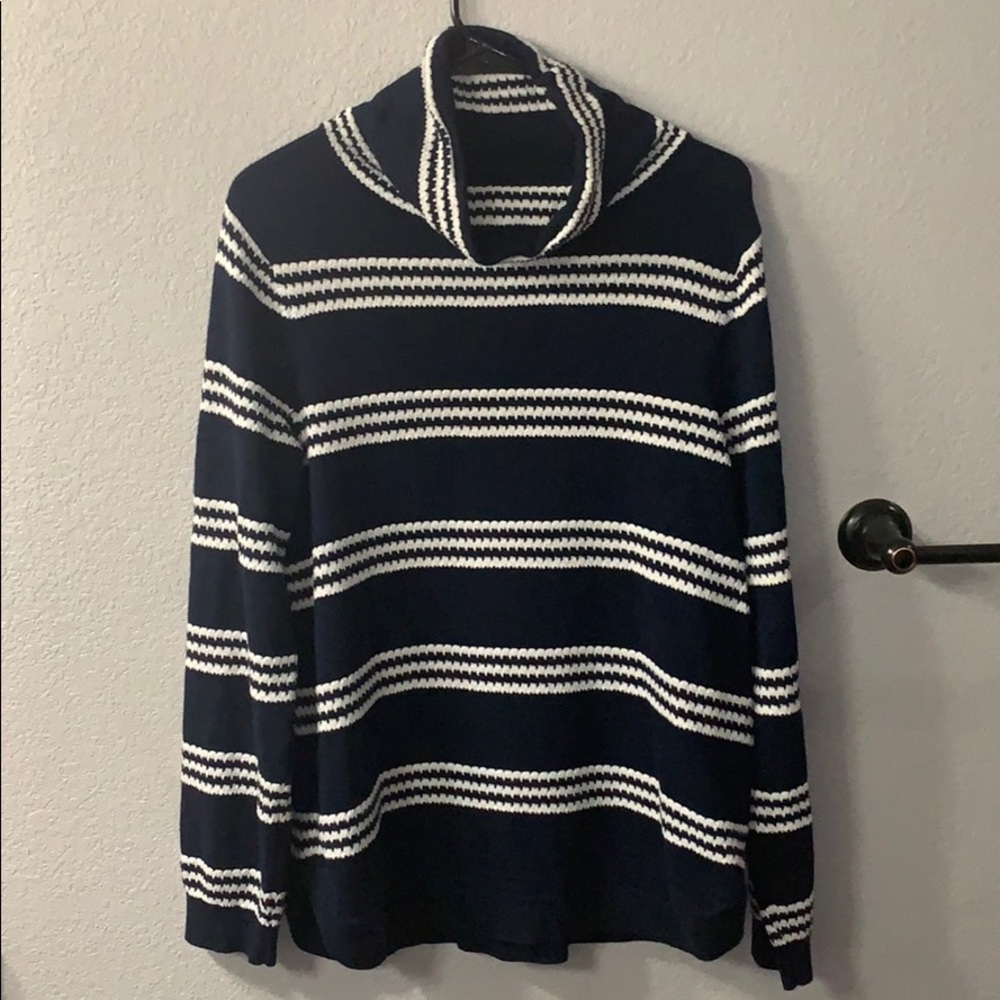 Tommy Hilfiger Navy and White Turtleneck Sweater